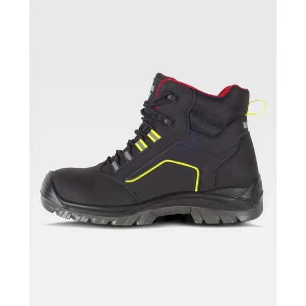 Bota de pele de nobuk com cordões. Isento de metal. Vivos refletores e alta visibilidade.