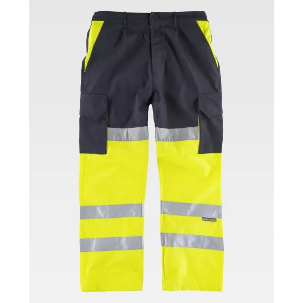 Calça com reforço combinada de alta visibilidade e fitas refletoras