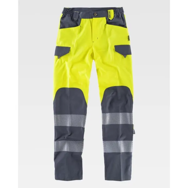 Calça combinada com alta visibilidade e fitas refletoras segmentadas