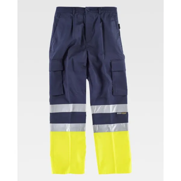 Calça combinada com reforços com alta visibilidade e fitas refletoras