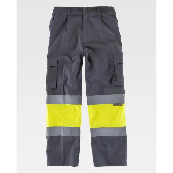 Calça combinada de alta visibilidade e fitas refletoras