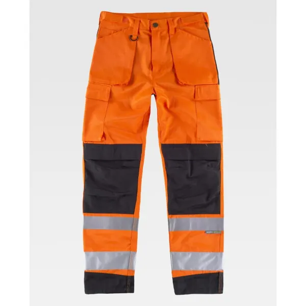 Calça combinada de tripla costura e alta visibilidade com fitas refletoras