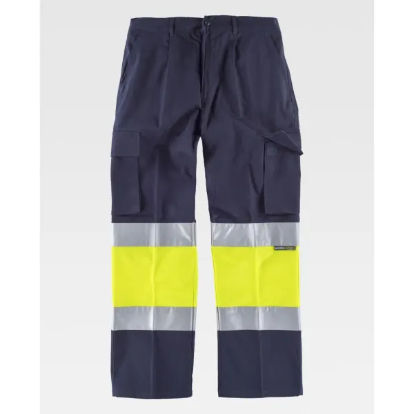 Calça de algodão combinada de alta visibilidade e fitas refletoras