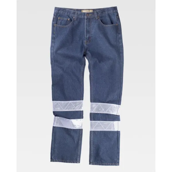 Calça de ganga com cinco bolsos com refletoras