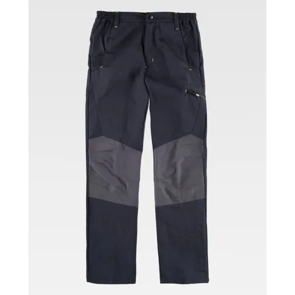 Calça em mistura de viscose com reforços em contraste.