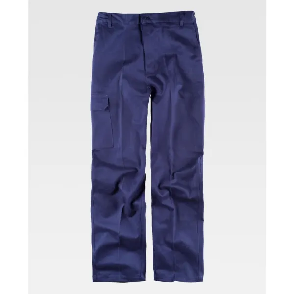 Calça recta de algodão com dois bolsos de abertura inclinada nos costados, um bolso cargo lateral com lapela de velcro