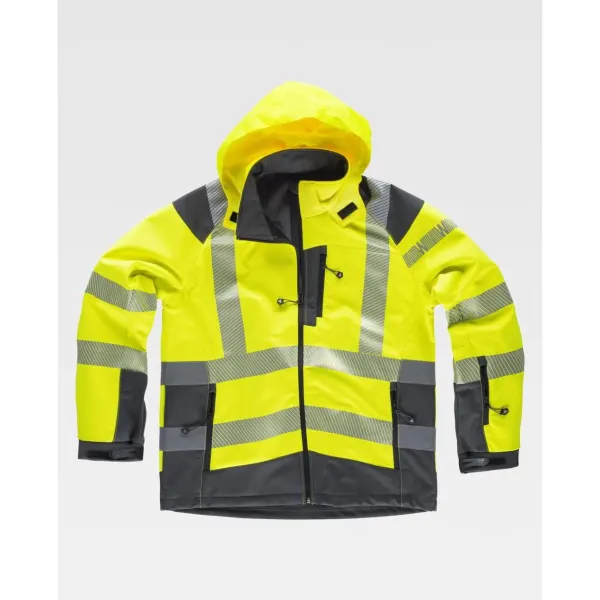 Casaco Workshell de alta visibilidade combinada com fitas refletoras