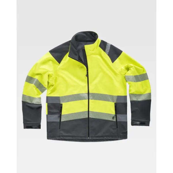 Casaco Workshell de alta visibilidade combinado com fitas refletoras