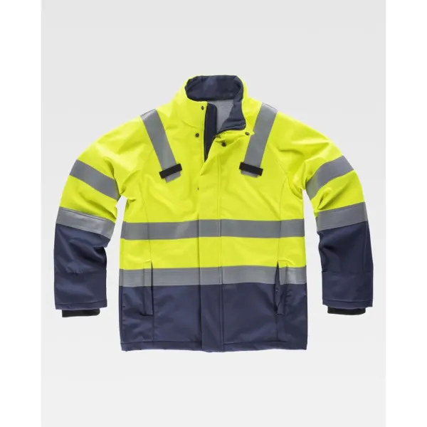 Casaco Workshell ignífugo, antiestático com protecção para soldagem, arco eléctrico e contra produtos químicos, de alta visibilidade com fitas refleto