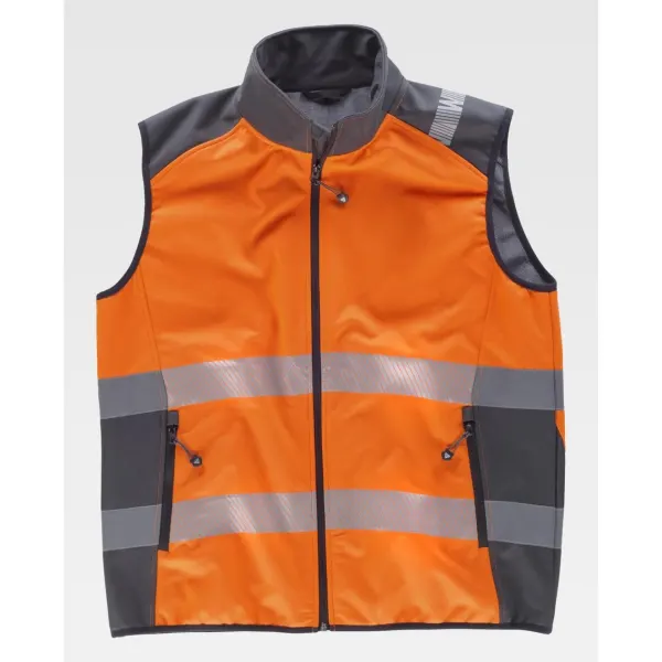 Colete Workshell combinado nos ombros e laterais com fitas refletoras
