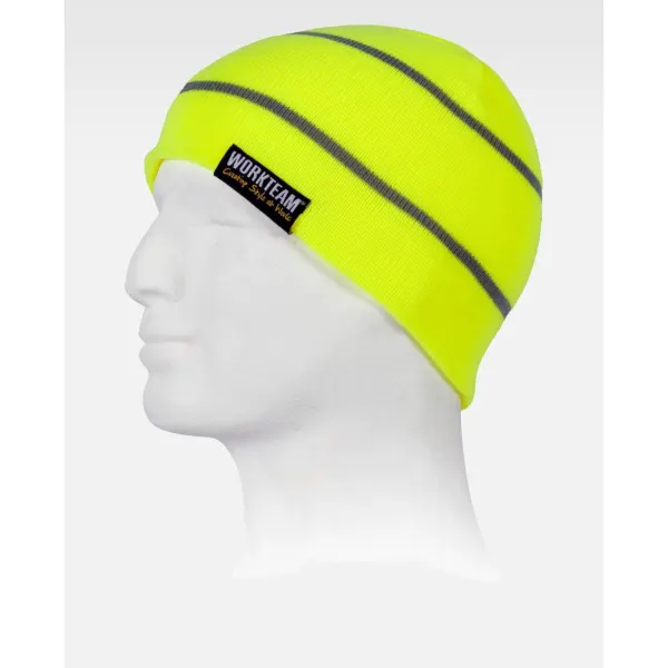 Gorro de tricô de alta visibilidade com duas riscas.