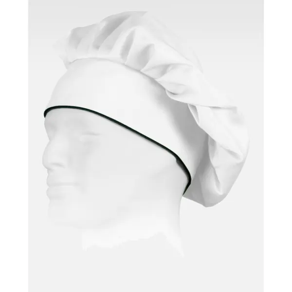 Gorro francês de cozinha estilo cogumelo com debruns em contraste.