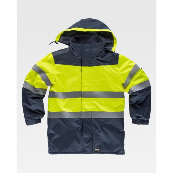 Parka acolchoada combinada em tecido Oxford com fitas refletoras