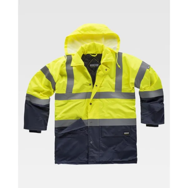 Parka acolchoada e impermeável em tecido Oxford, combinada e com fitas refletoras