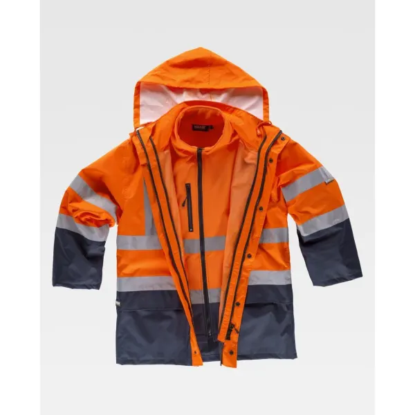Parka transformável 4 em 1. Combinada, desmontável, com fitas refletoras e parte superior de alta visibilidade