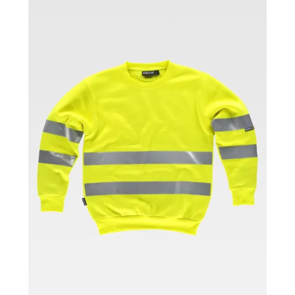 Sweatshirt clássica de alta visibilidade, de gola redonda com fitas refletoras.