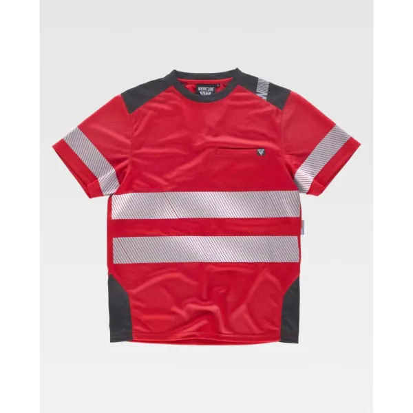 T-shirt combinada de manga curta em poliéster olho de perdiz e fitas refletoras segmentadas